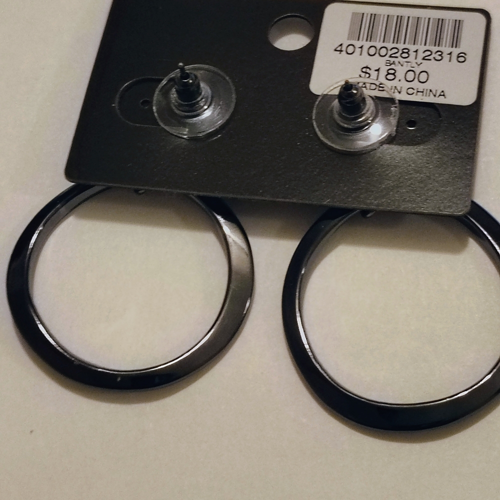 Chico's Glossy Black Open Circle Drop Earrings - Picture 2 of 2